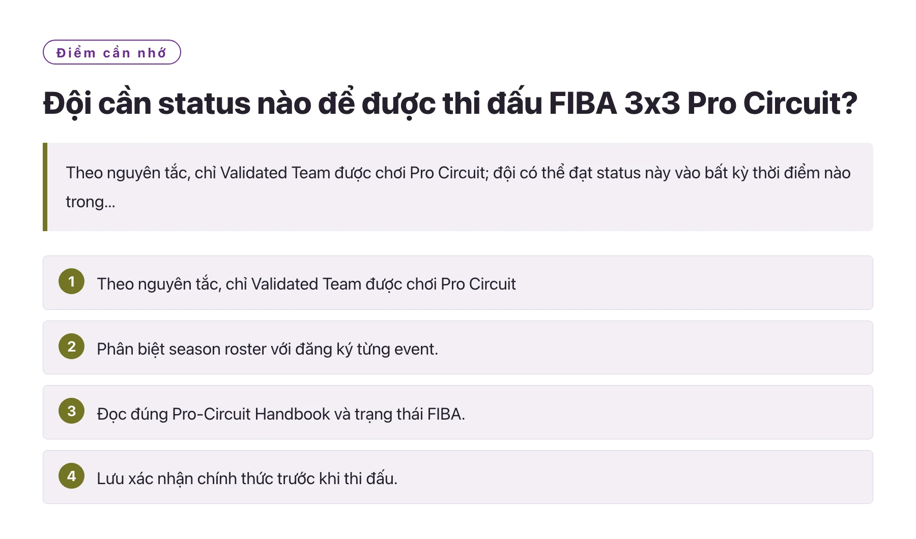 Đội cần status nào để được thi đấu FIBA 3x3 Pro Circuit?——全文要点速览