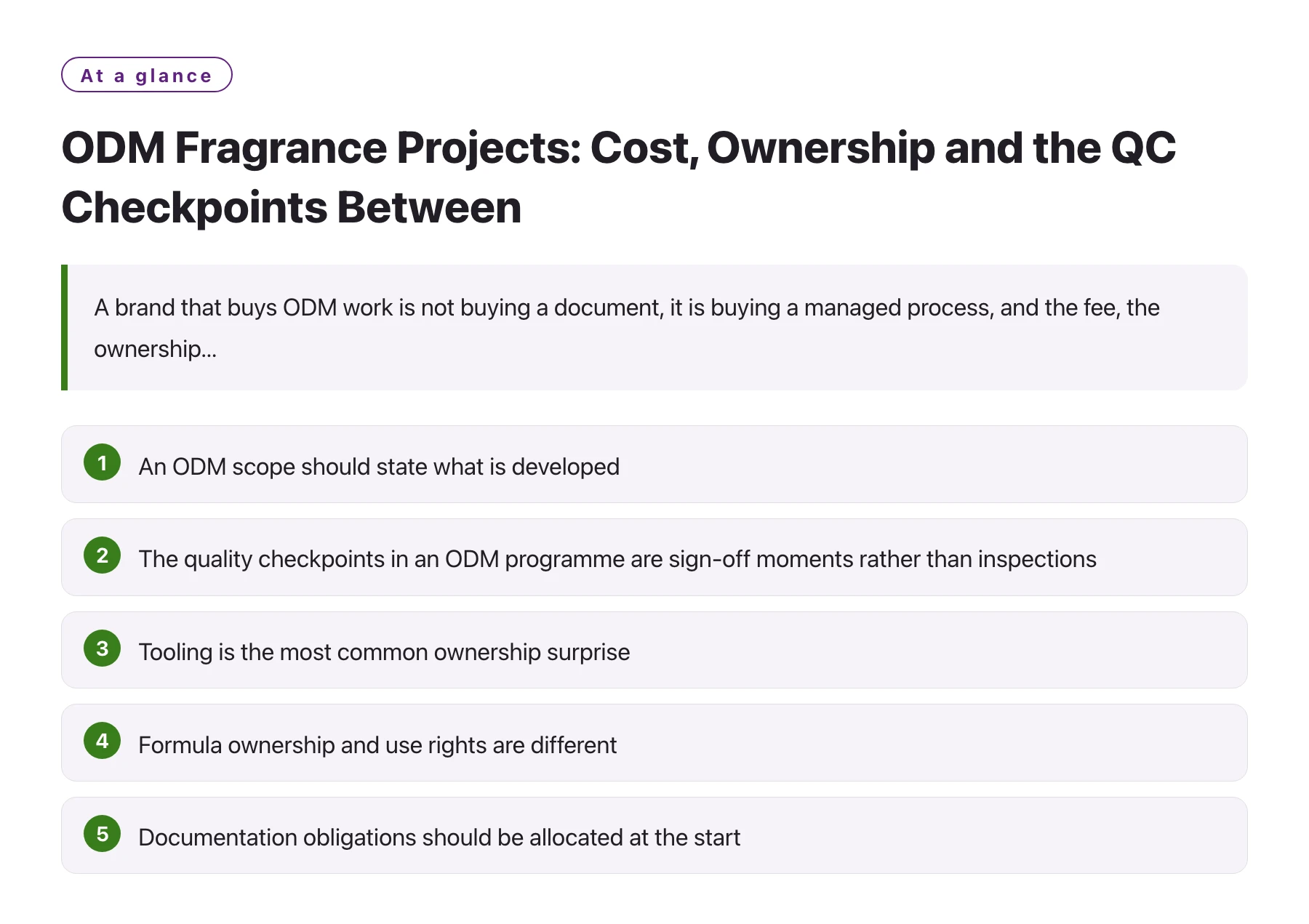 ODM Fragrance Projects: Cost, Ownership and the QC Checkpoints Between——全文要点速览